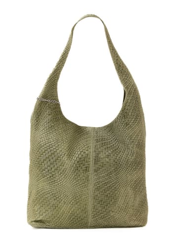 Anna Morellini Leder-Schultertasche "Palladia" in Khaki - (B)38 x (H)30 x (T)2 cm