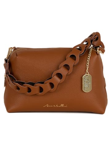 Anna Morellini Leder-Schultertasche "Gessica" in Hellbraun - (B)27 x (H)20 x (T)12 cm