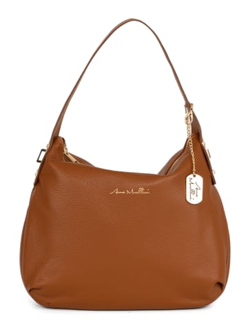 Anna Morellini Leder-Schultertasche "Armina" in Hellbraun - (B)35 x (H)31 x (T)7 cm