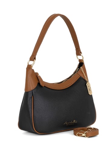 Anna Morellini Leder-Schultertasche "Sabbatina" in Schwarz/ Camel - (B)30 x (H)20 x (T)12 cm