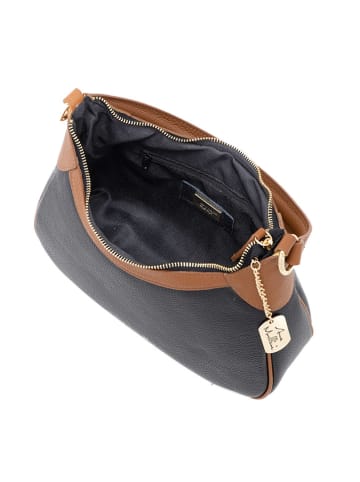 Anna Morellini Leren schoudertas "Sabbatina" zwart/lichtbruin - (B)30 x (H)20 x (D)12 cm