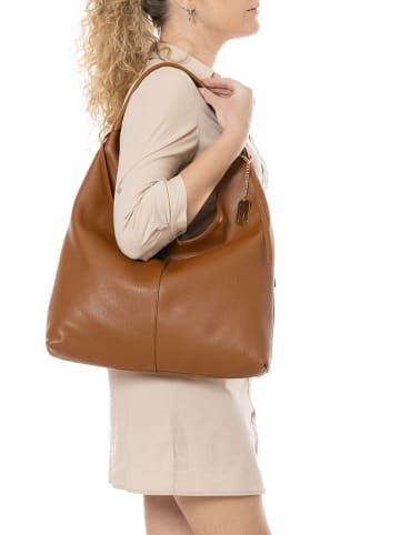 Anna Morellini Skórzana torebka "Samuela" w kolorze karmelowym - 38 x 30 x 10 cm