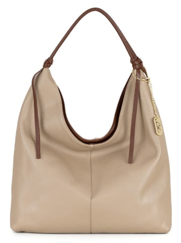 Anna Morellini Leder-Schultertasche "Samuela" in Beige - (B)38 x (H)30 x (T)10 cm
