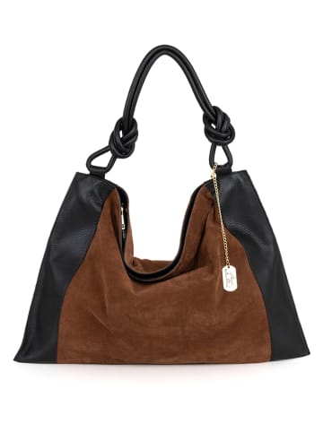 Anna Morellini Leren schoudertas "Ferdinanda" zwart/bruin - (B)55 x (H)40 x (D)13 cm