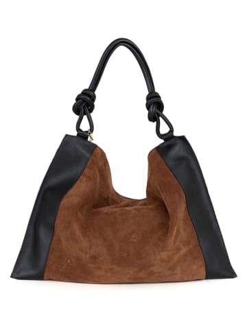 Anna Morellini Leder-Schultertasche "Ferdinanda" in Schwarz/ Braun - (B)55 x (H)40 x (T)13 cm