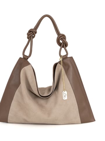 Anna Morellini Leren shopper "Ferdinanda" bruin/beige - (B)55 x (H)40 x (D)13 cm