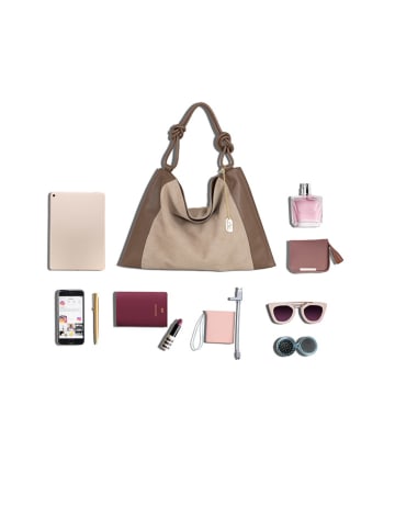 Anna Morellini Leren shopper "Ferdinanda" bruin/beige - (B)55 x (H)40 x (D)13 cm