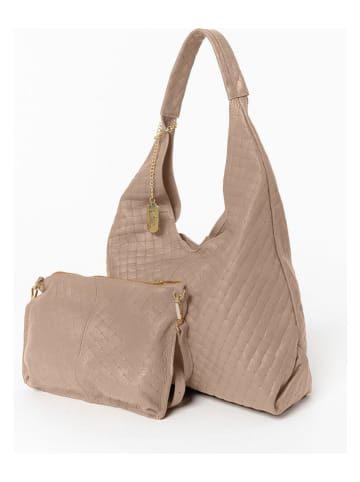 Anna Morellini Leder-Shopper "Nicolina" in Taupe - (B)41 x (H)42 x (T)11 cm