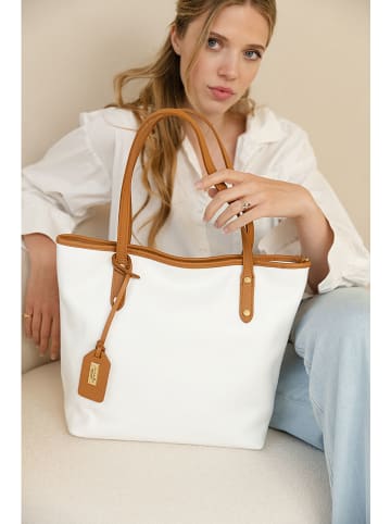 Anna Morellini Leder-Shopper "Lauretta" in Weiß - (B)40 x (H)32 x (T)12 cm