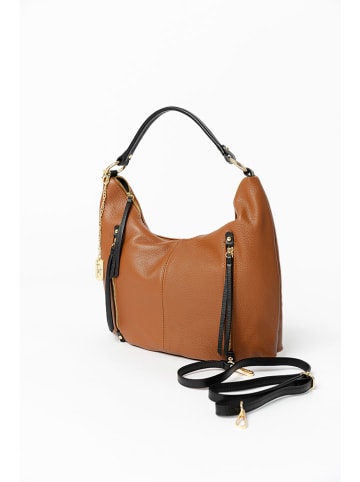 Anna Morellini Leder-Schultertasche in Hellbraun - (B)43 x (H)39 x (T)10 cm