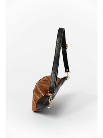 Anna Morellini Leder-Brustbeutel "Carola" in Schwarz/ Camel - (B)32 x (H)16 x (T)9 cm