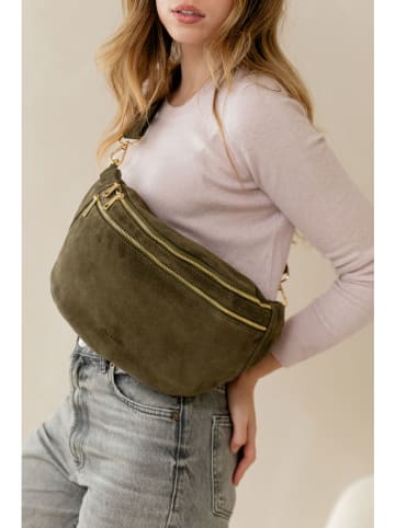 Anna Morellini Leder-Brustbeutel "Lolanda" in Khaki - (B)36 x (H)22 x (T)12 cm