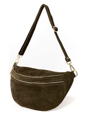 Anna Morellini Leder-Brustbeutel "Lolanda" in Khaki - (B)36 x (H)22 x (T)12 cm