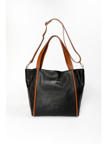 Anna Morellini Leder-Shopper "Giusermina" in Schwarz/ Hellbraun - (B)44 x (H)30 x (T)18 cm