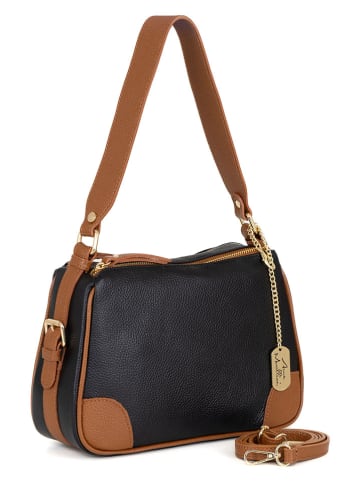 Anna Morellini Leren schoudertas "Andreina" zwart/cognackleurig - (B)30 x (H)20 x (D)12 cm