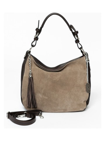 Anna Morellini Leder-Schultertasche "Forena" in Taupe/ Braun - (B)32 x (H)25 x (T)11 cm