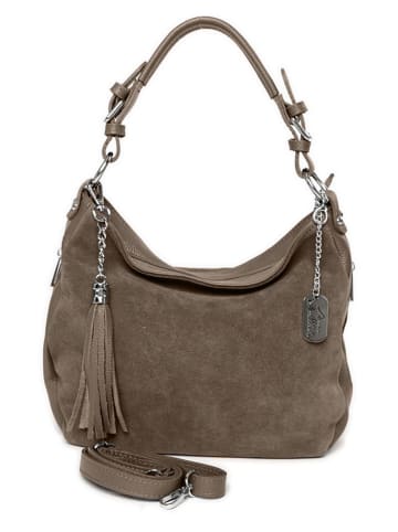 Anna Morellini Leder-Schultertasche "Forena" in Taupe - (B)32 x (H)25 x (T)11 cm