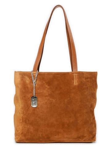 Anna Morellini Leder-Schultertasche "Fiorisa" in Hellbraun - (B)34 x (H)30 x (T)14 cm