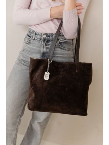 Anna Morellini Leder-Schultertasche "Fiorisa" in Braun - (B)34 x (H)30 x (T)14 cm