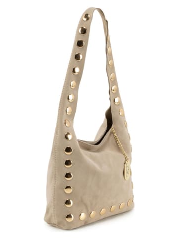 Anna Morellini Leder-Schultertasche "Lania" in Taupe - (B)25 x (H)22 x (T)9 cm