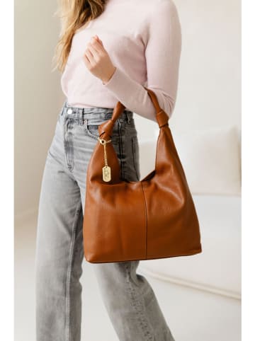 Anna Morellini Leder-Schultertasche "Agnetta" in Cognac - (B)34 x (H)58 x (T)13 cm