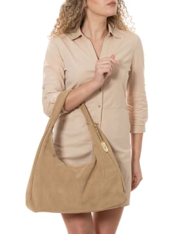 Anna Morellini Leder-Schultertasche "Lucrita" in Beige - (B)42 x (H)49 x (T)18 cm