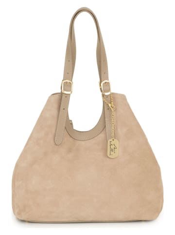Anna Morellini Leder-Schultertasche "Cletta" in Beige - (B)42 x (H)33 x (T)14 cm