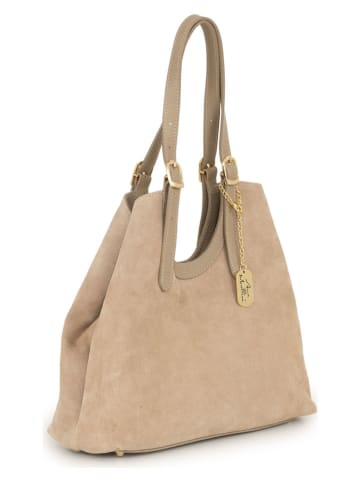 Anna Morellini Leder-Schultertasche "Cletta" in Beige - (B)42 x (H)33 x (T)14 cm