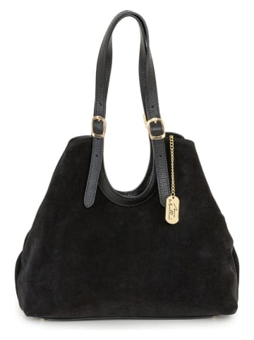 Anna Morellini Leder-Schultertasche "Cletta" in Schwarz - (B)42 x (H)33 x (T)14 cm