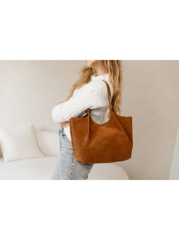 Anna Morellini Leder-Schultertasche "Lucria" in Cognac - (B)35 x (H)27 x (T)19 cm