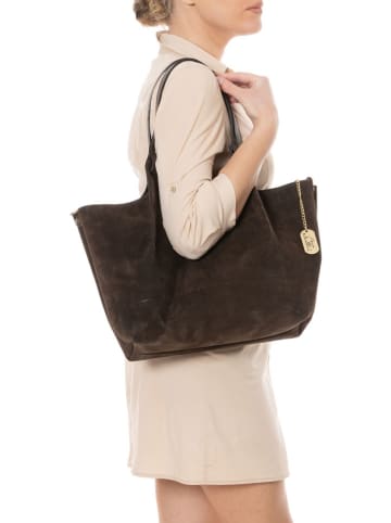 Anna Morellini Leder-Schultertasche "Lucria" in Dunkelbraun - (B)35 x (H)27 x (T)19 cm