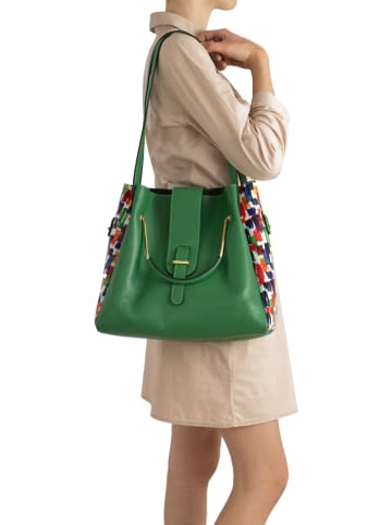 Anna Morellini Leder-Henkeltasche "Ana" in Grün - (B)38 x (H)32 x (T)13 cm