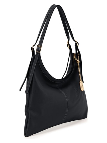 Anna Morellini Leder-Schultertasche "Sylviana" in Schwarz - (B)39 x (H)27 x (T)4 cm