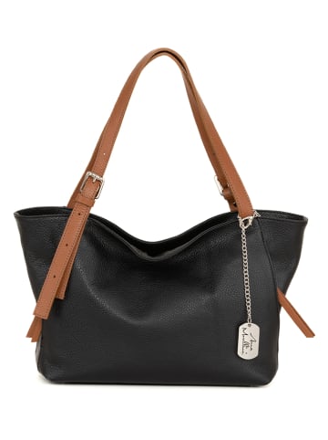 Anna Morellini Leder-Schultertasche in Schwarz/ Camel - (B)32 x (H)23 x (T)13 cm