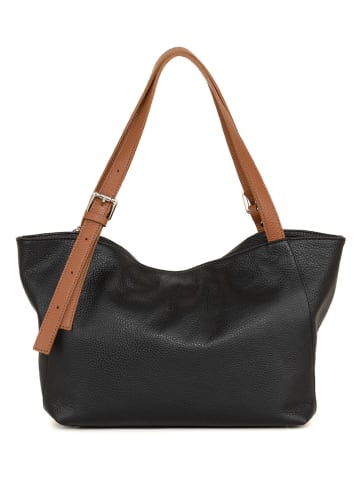 Anna Morellini Leren schoudertas zwart/camel - (B)32 x (H)23 x (D)13 cm