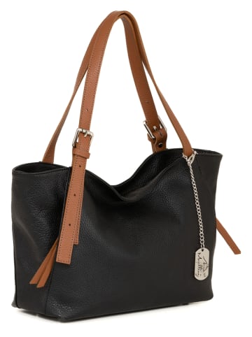 Anna Morellini Leren schoudertas zwart/camel - (B)32 x (H)23 x (D)13 cm