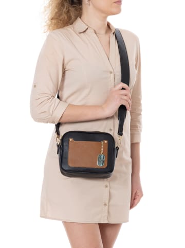 Anna Morellini Leder-Umhängetasche " Aldina" in Schwarz/ Hellbraun - (B)22 x (H)18 x (T)11 cm