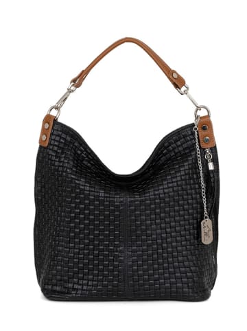 Anna Morellini Leder-Schultertasche "Adelfina" in Schwarz - (B)33 x (H)31 x (T)16 cm