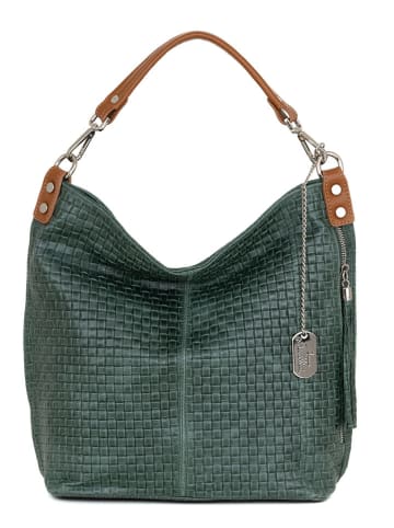 Anna Morellini Skórzana torebka "Adelfina" w kolorze zielonym - 33 x 31 x 16 cm