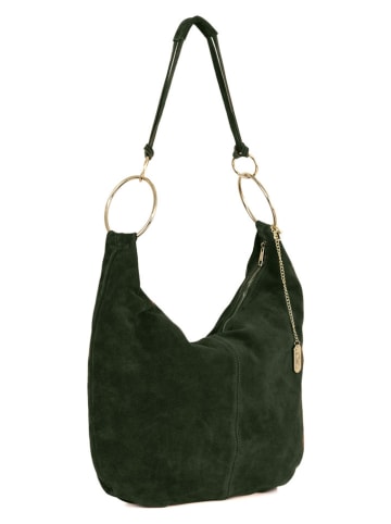 Anna Morellini Leder-Schultertasche "Damiana" in Grün - (B)38 x (H)36 x (T)9 cm