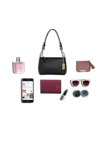 Anna Morellini Leder-Schultertasche "Scilla" in Schwarz - (B)30 x (H)15 x (T)11 cm