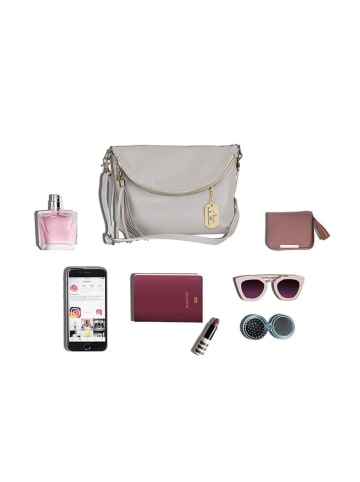 Anna Morellini Leder-Umhängetasche "Alice" in Grau - (B)22 x (H)18 x (T)2 cm