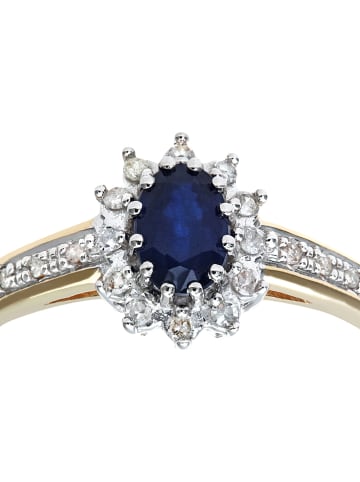 Revoni Gouden ring met diamanten en saffier