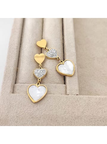 Nakkash Pozłacane kolczyki-wkrętki z cyrkoniami i masą perłową