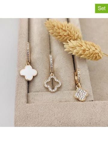 Nakkash Pozłacane kolczyki-kreole (3 szt.) z cyrkoniami i masą perłową