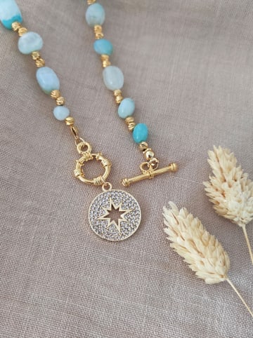 Nakkash Pozłacany naszyjnik z kamieniami szlachetnymi - dł. 45 cm