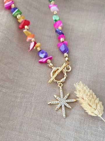 Nakkash Pozłacany naszyjnik z kamieniami szlachetnymi - dł. 45 cm