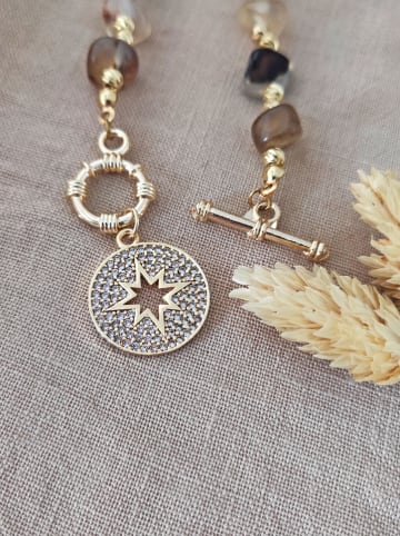 Nakkash Pozłacany naszyjnik z kamieniami szlachetnymi - dł. 45 cm