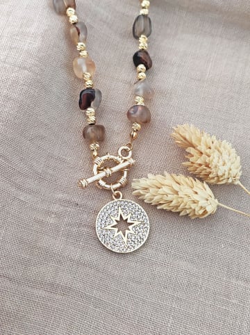 Nakkash Pozłacany naszyjnik z kamieniami szlachetnymi - dł. 45 cm