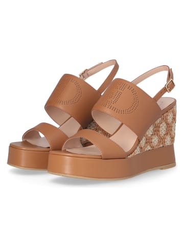 Liu Jo Leder-Keilsandaletten in Hellbraun